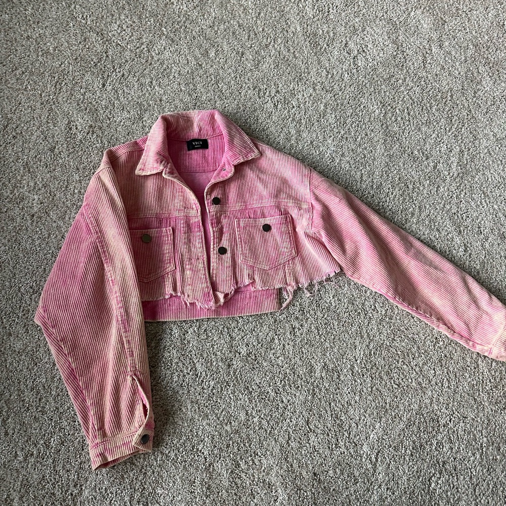 Vici Pink Cropped Jean Jacket